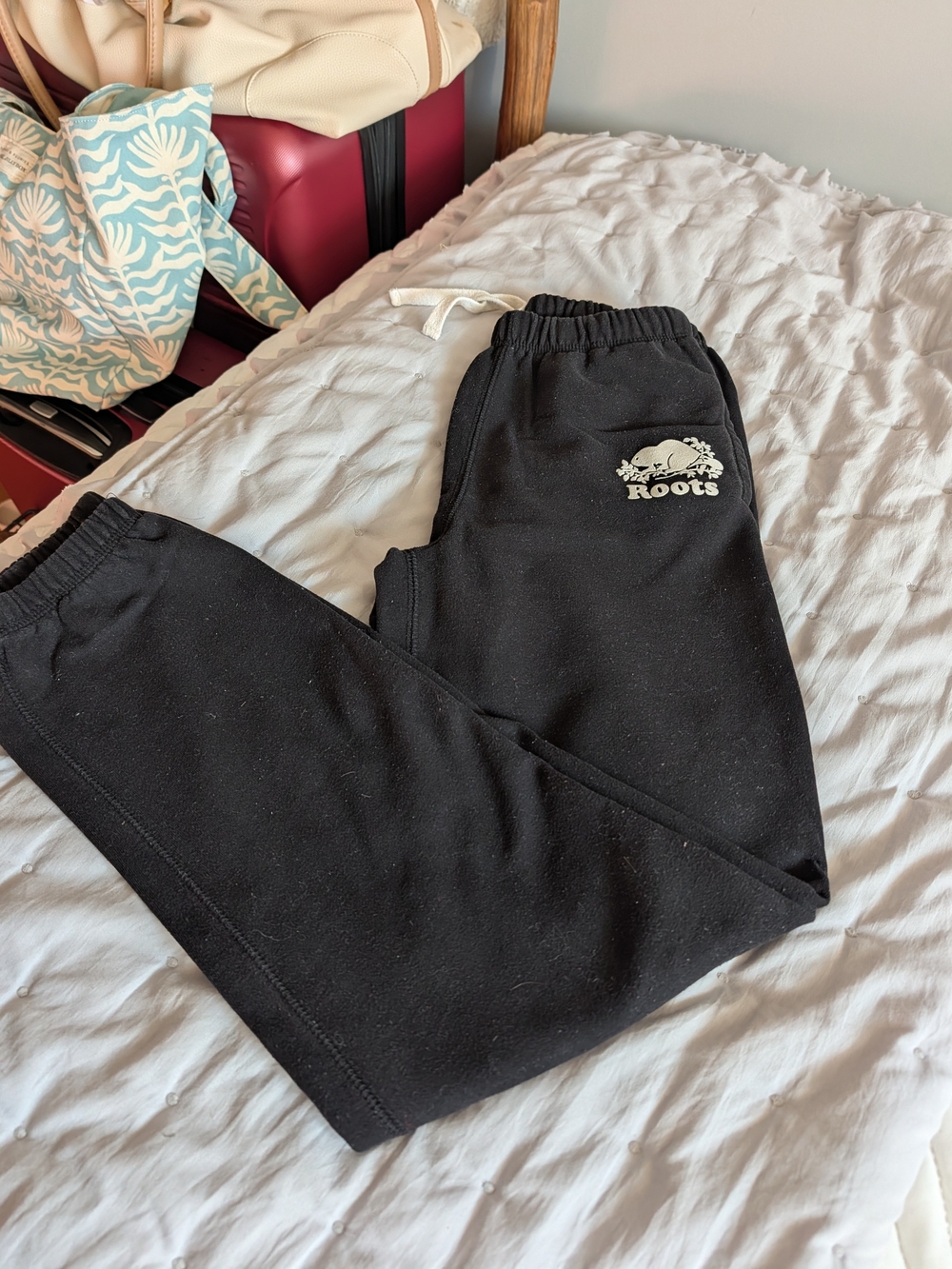 Roots Womens Black Sweatpants with White Logo Crest